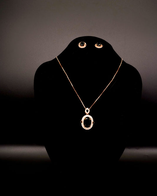 Black Spinel Natural Stone Silver Locket Set LS-3