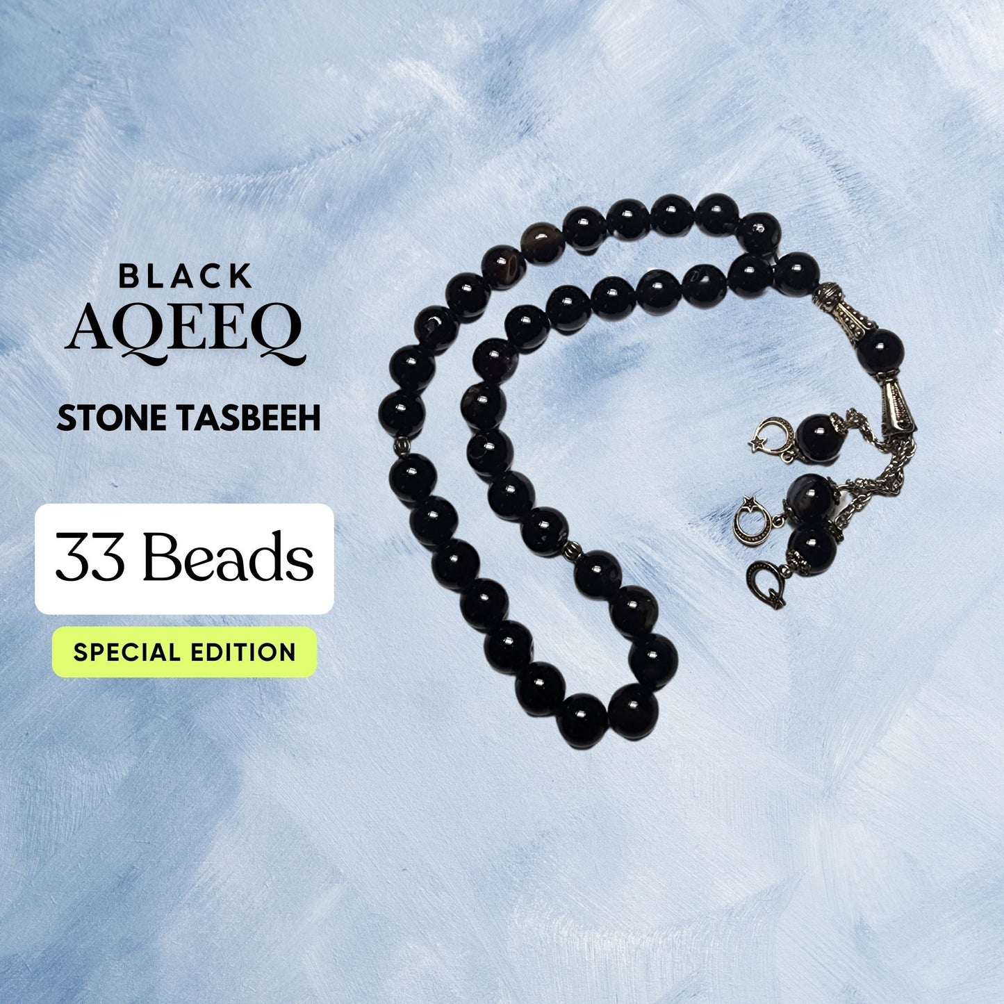 Black Aqeeq Stone Tasbih 33 Beads