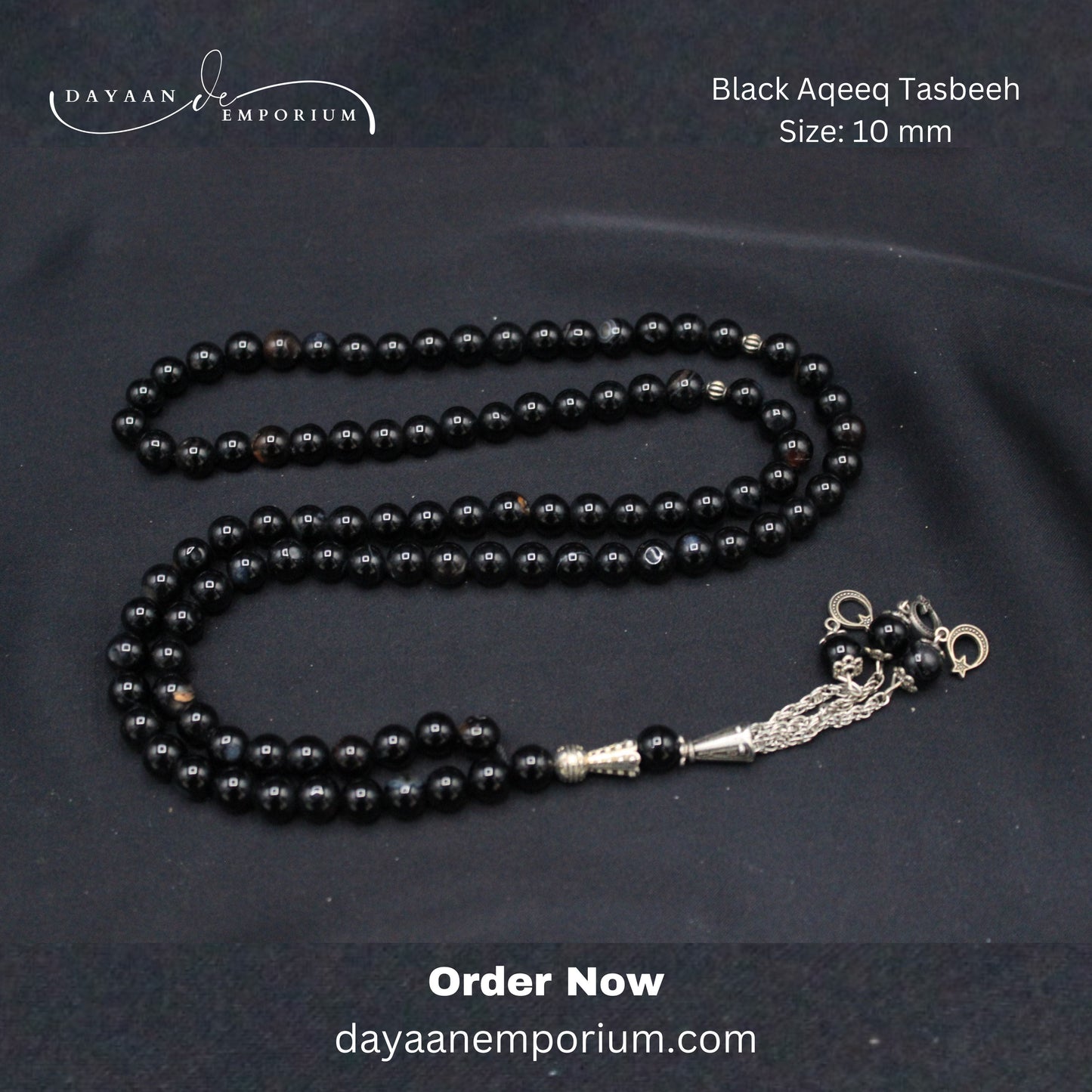 Black Aqeeq Stone Tasbih 100 Beads