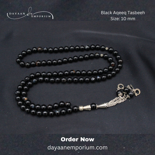 Black Aqeeq Stone Tasbih 100 Beads