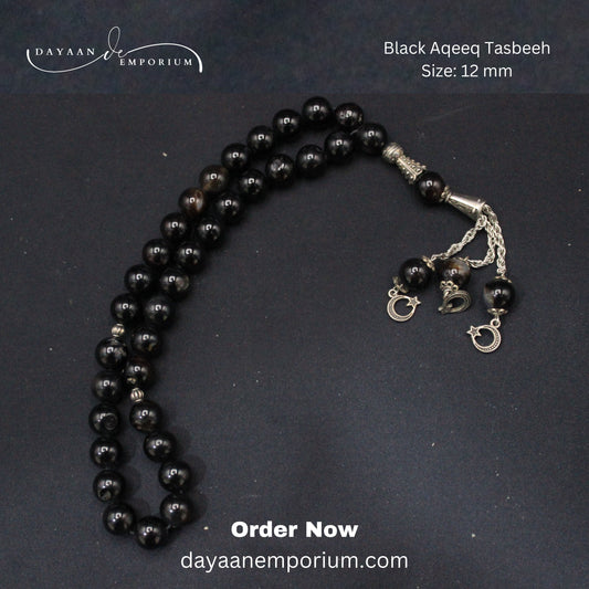 Black Aqeeq Stone Tasbih 33 Beads